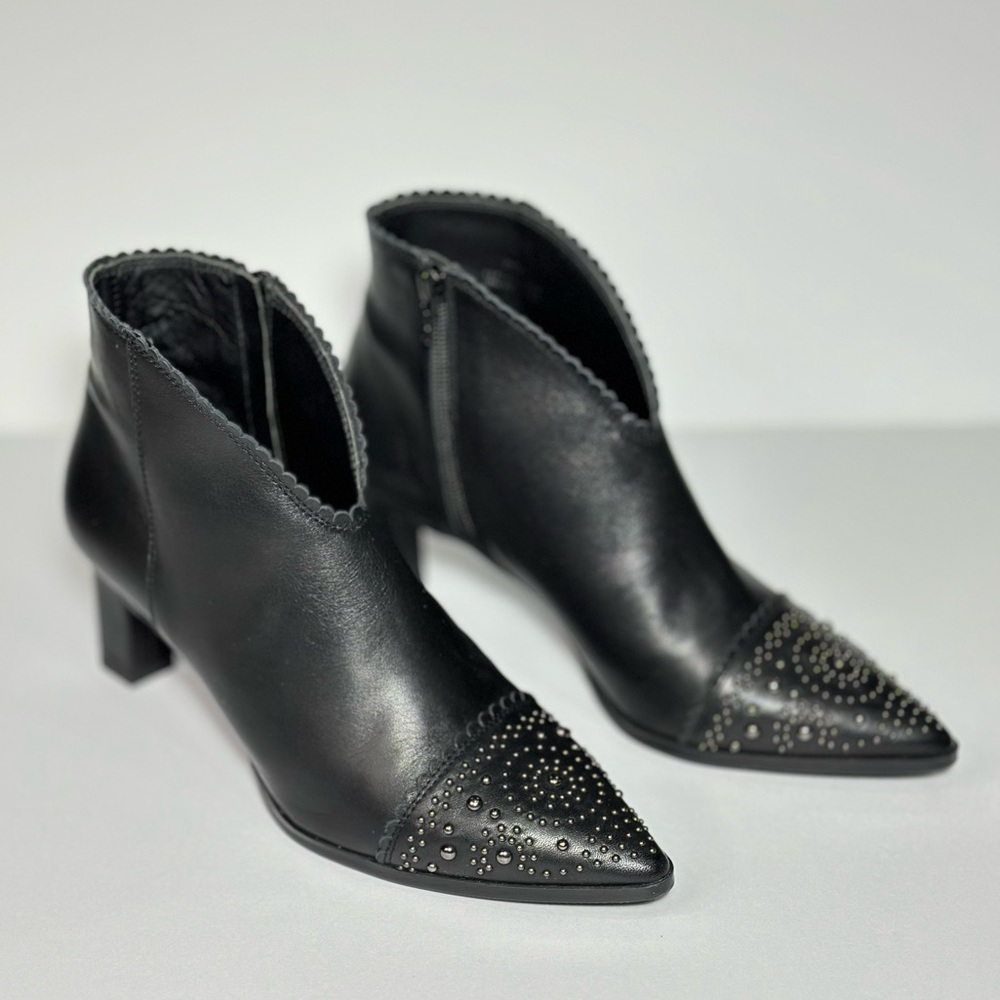 Javiera Booties Boots 2201 Studs Leather Ankle Boots Pointy Toe Heel Zip Spain - Picture 5 of 16